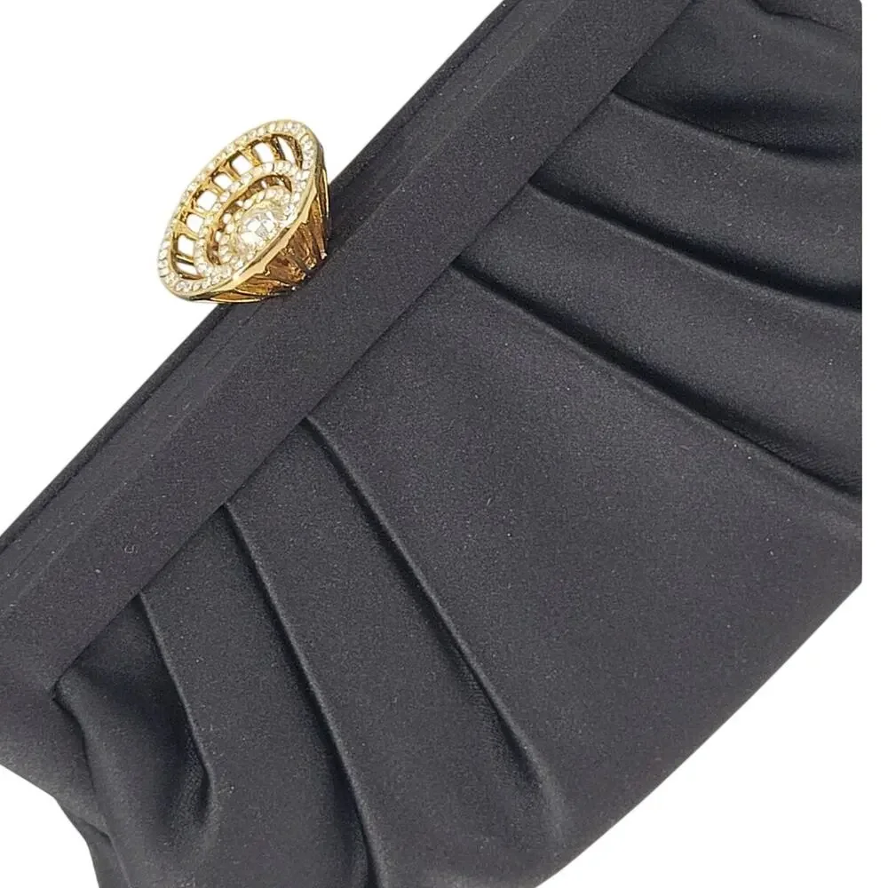 Kate Landry Satin‎ Evening Clutch Rhinestone Glam Bridalcore Purse